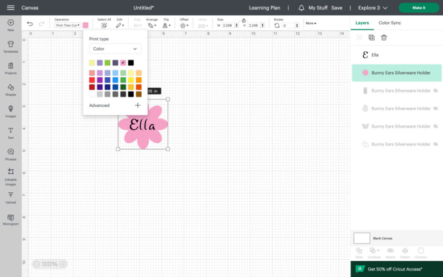 Color options in design space
