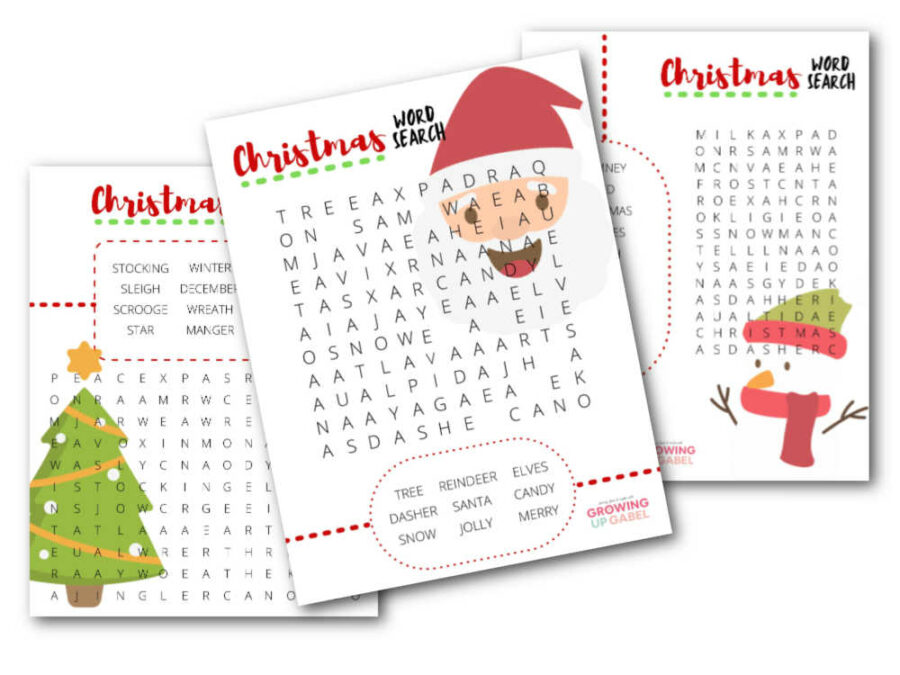 3 printable word searches for Christmas