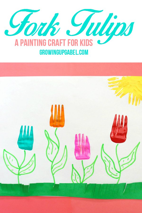 Do your kids love to paint? Grab some plastic forks and let them create tulips in this fun painting crafts for kids! This is the perfect spring break activity! Or make cards for Easter or Mother's Day. 