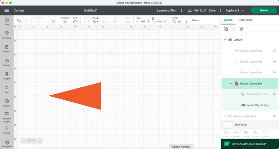 Triangle highlighted in Design Space