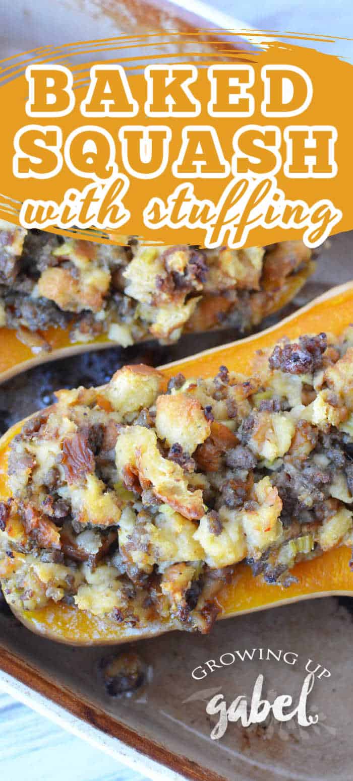 Make baked squash with stuffing! A great use for leftover stuffing.