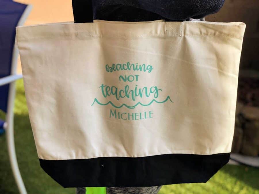 Tote bag hanging on chair