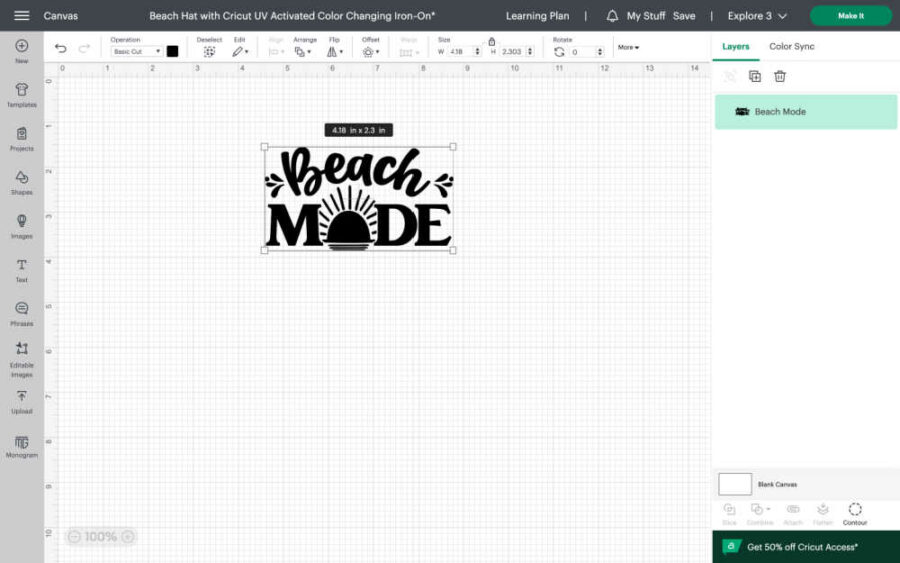 Screenshot of beach mode design 
