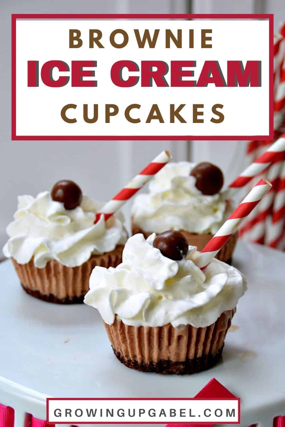 brownie ice cream cupcakes on a cake platter