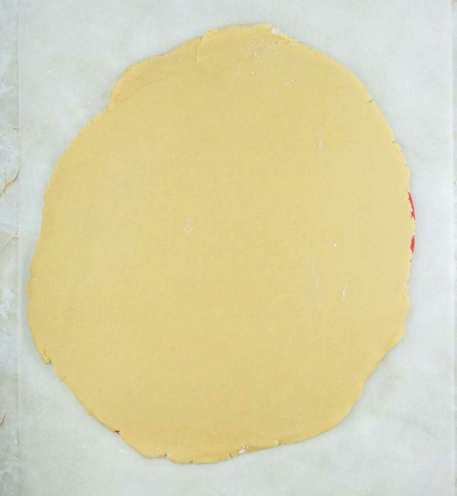 Two layers of cookie dough on top of each other.