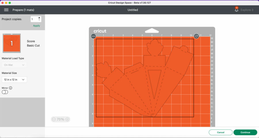 Carrot box ready to score and cut in Design Space