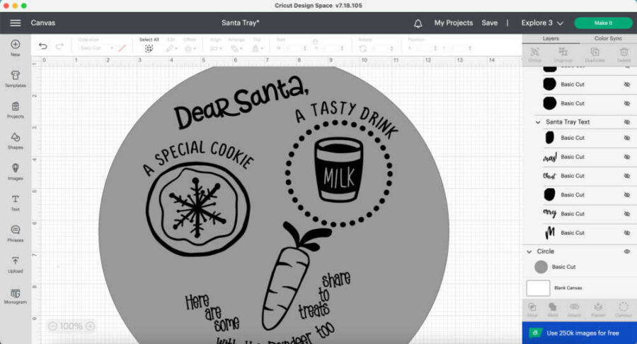 Santa Cookie platter design in Cricut Design Space