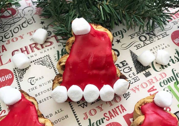 Santa Hat Cinnamon Rolls for Christmas 