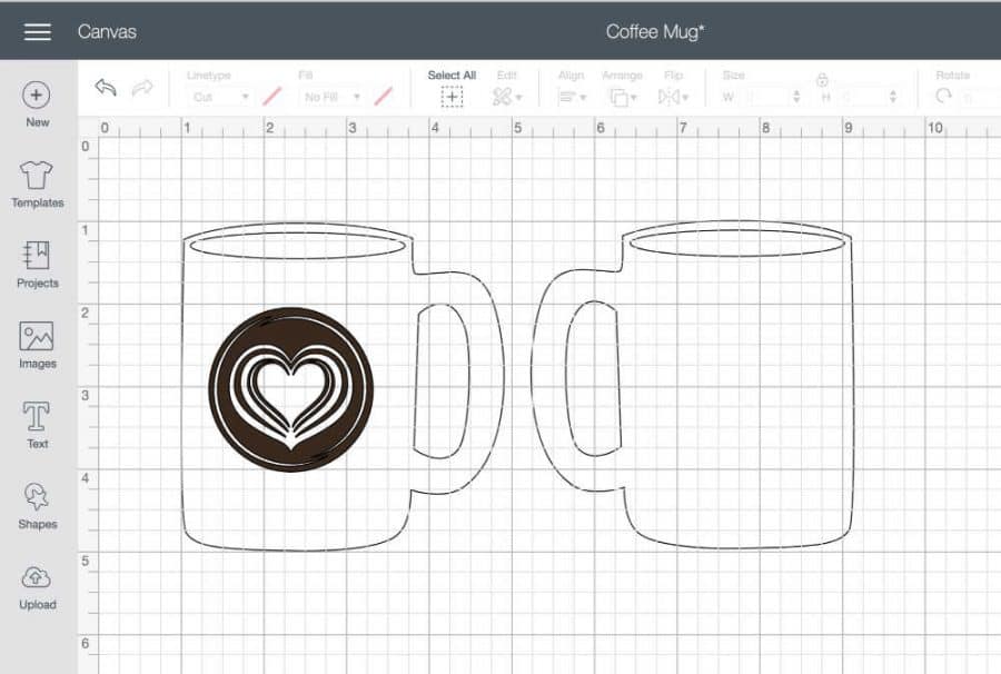 Cricut design space mug template with heart image