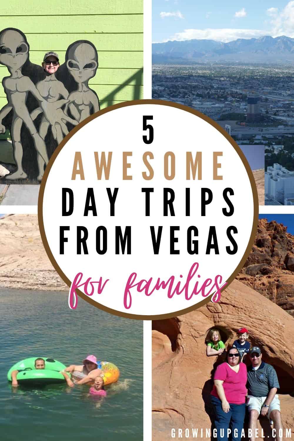 a collage of photos of family day trips from las vegas