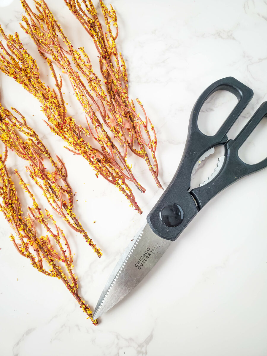 Floral decorations cut apart with scissors