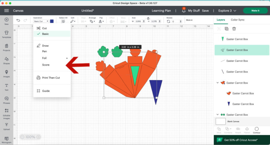 Choosing score lines in Design Space