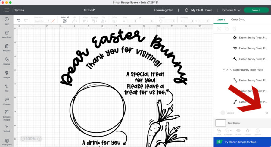 Easter Bunny treat tray in Design Space