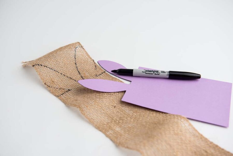 Bunny ears template with marker and burlap