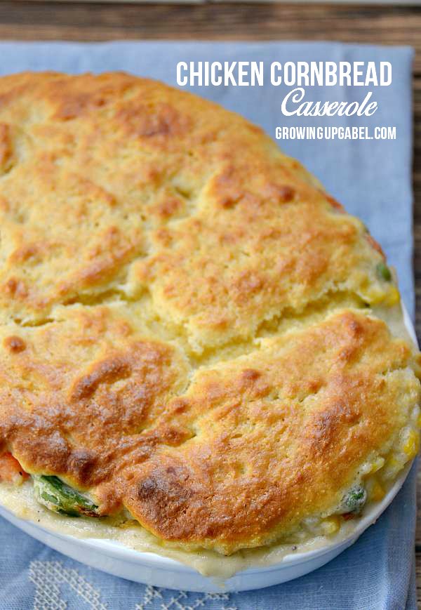 Need an easy dinner recipe? Use a homemade chicken pot pie filling and top with an easy cornbread topping for a delicious casserole dinner!