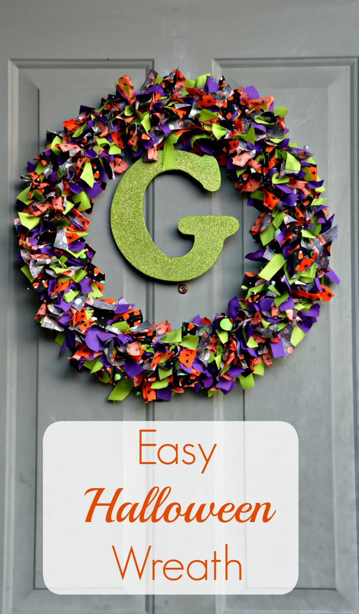 Make a Halloween rag wreath using a wire wreath frame and strips of Halloween fabrics. Mix and match patterns and solids for a colorful front door wreath!