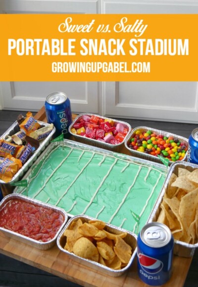 This Snack Stadium is not only super quick and easy to make, but it's also completely portable! Ready in about 15 minutes, take this snack stadium to your next football party!
