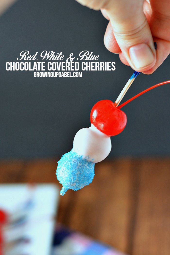 Easy White Chocolate Covered Cherries on a toothpick
