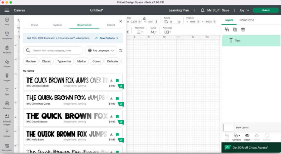 Fonts in Cricut Design Space