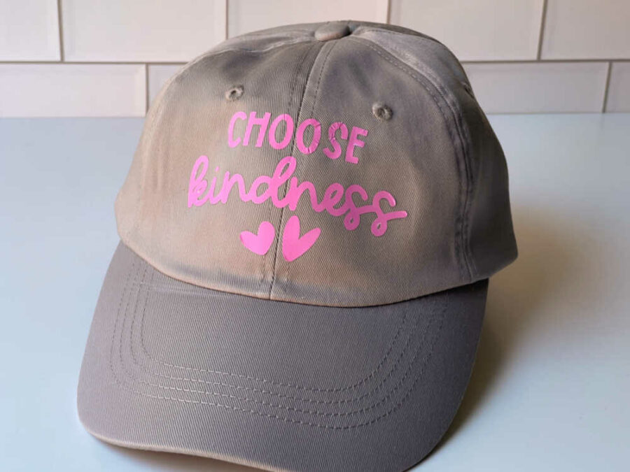 Choose kindness with dark pink color changing HTV after being in the sun