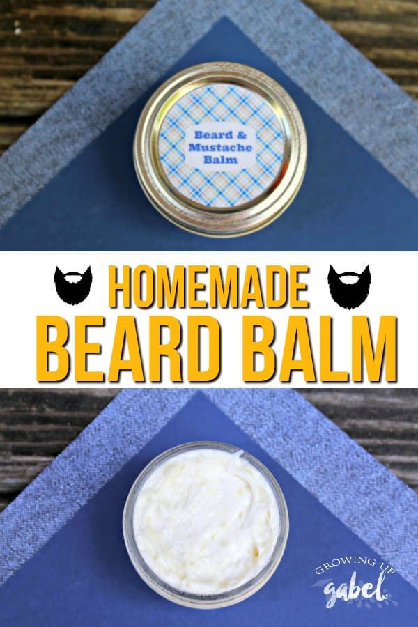 Make your man a homemade moisturizing beard balm to use on his beard or face as an aftershave. Made in just a few minutes with coconut oil, olive oil, beeswax and essential oils that benefit hair and skin. Homeade Beard Balm