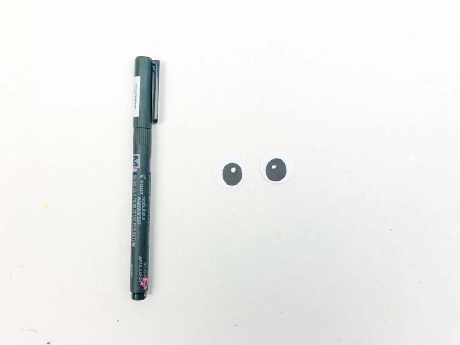 White and black paper eyes and a black pen