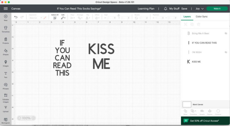 Text in Cricut Design Space