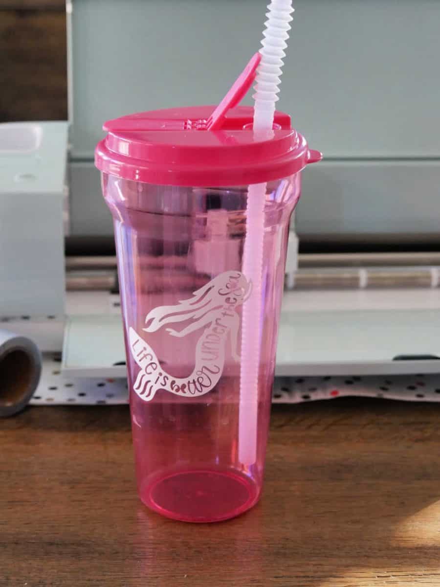 Pink water bottle with mermaid