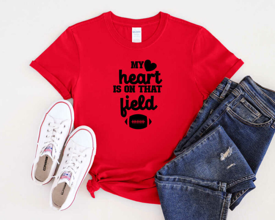 My heart is on that field svg on red shirt