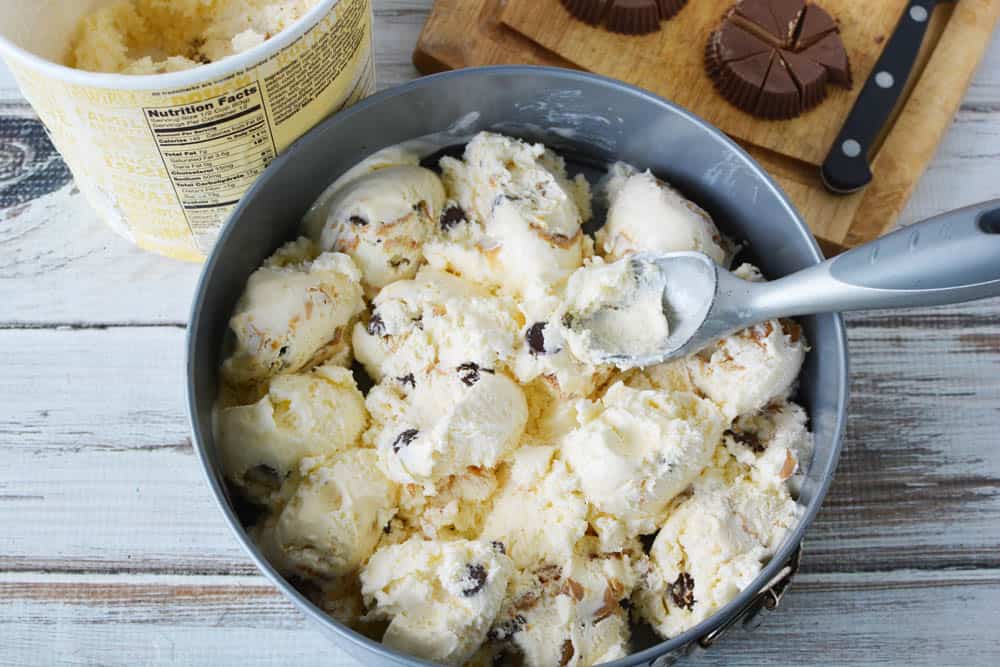 Scoops of ice cream in a cake pan