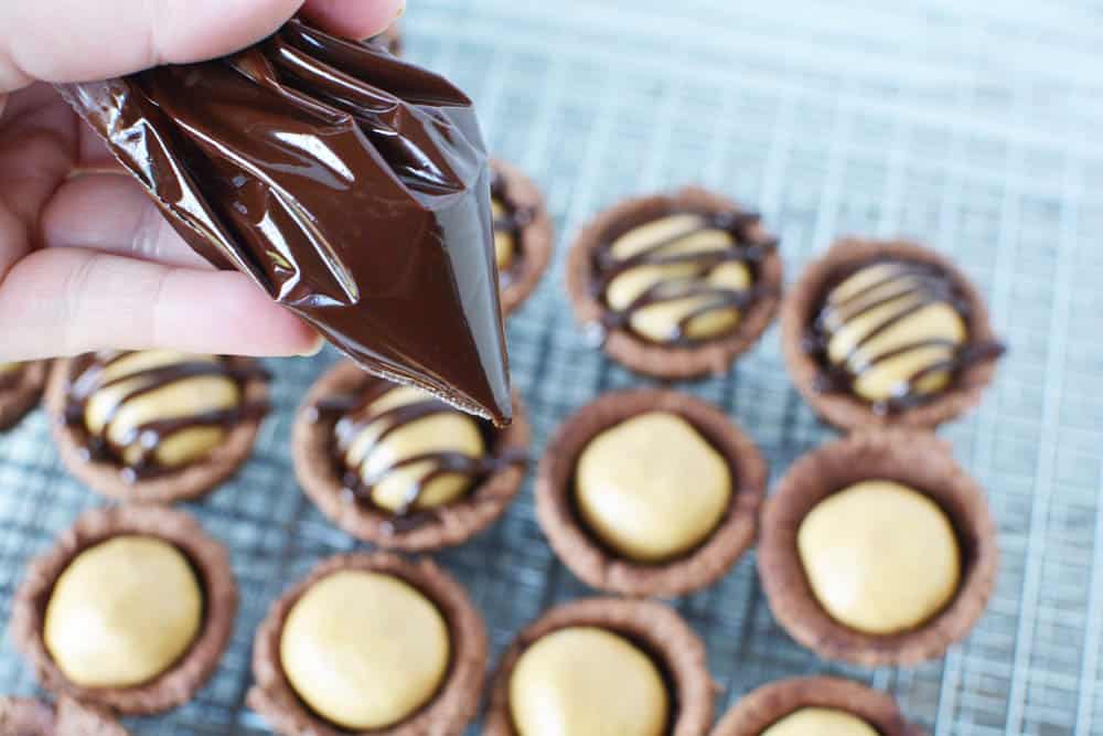 Chocolate ganache in a plastic bag 
