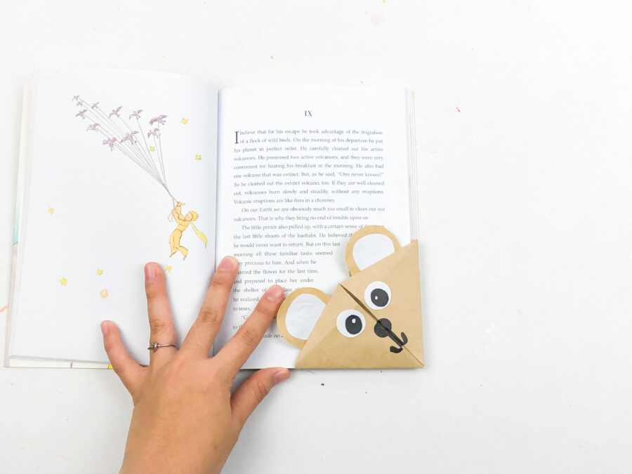 Bear Origami Bookmark on a book