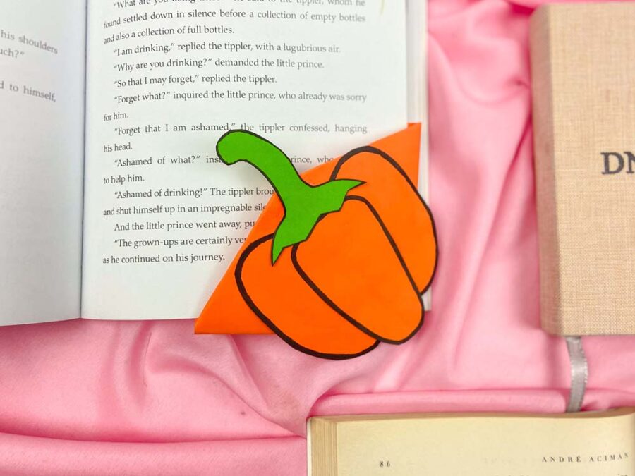 Pumpkin corner bookmark on a book
