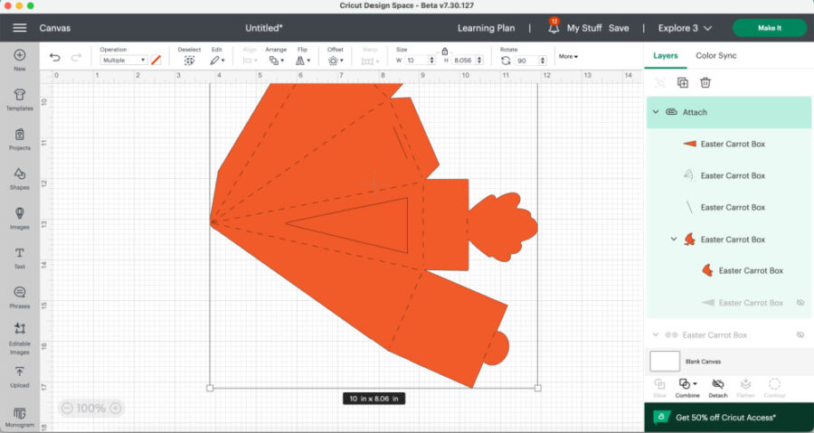 Resizing carrot box in Design Space