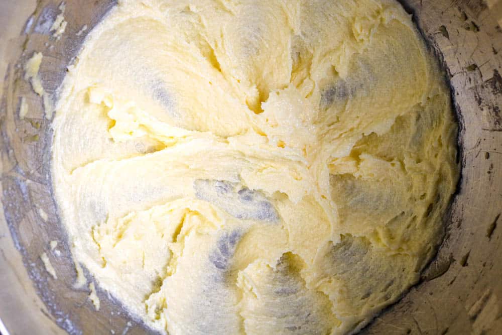 Creamed butter and sugar in a bowl