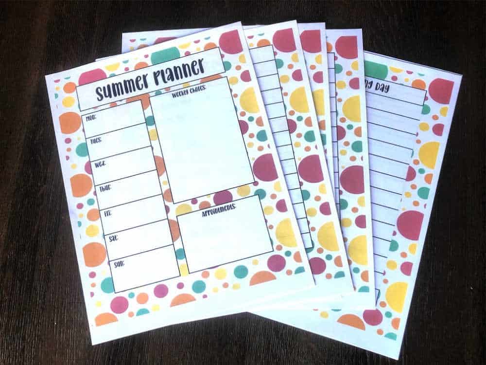 summer planner for kids with colorful polka dots