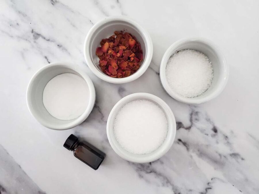 Vanilla Rose bath salt soak supplies