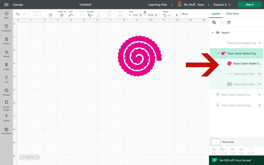 Pink flower in Design Space
