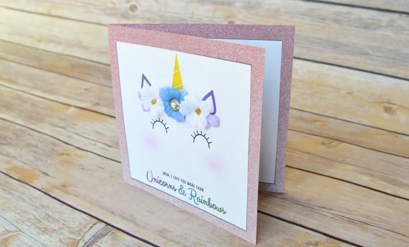 Make mom a handmade Mothers Day card unicorn card with cardstock, glue and a free printable! This homemade card is a great DIY project for kids. Perfect for mom, aunts and grandma! Mother's Day unicorn card