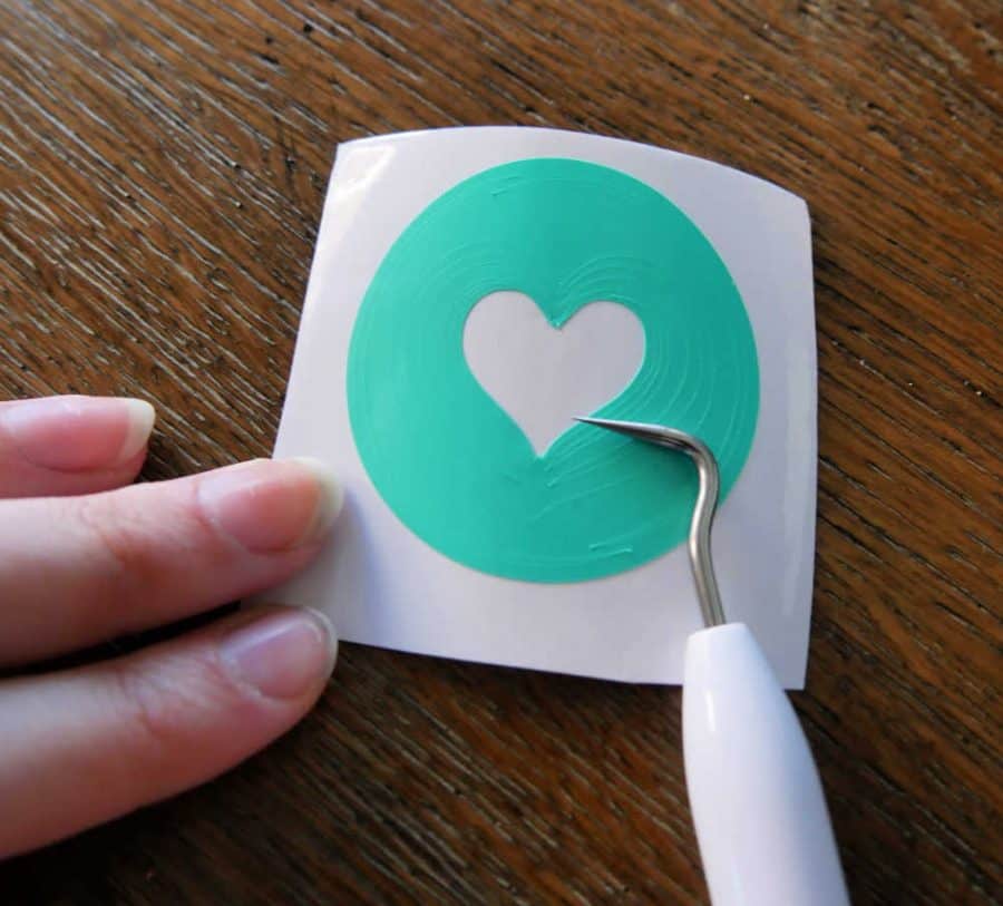Cricut weeding tool with heart sticker
