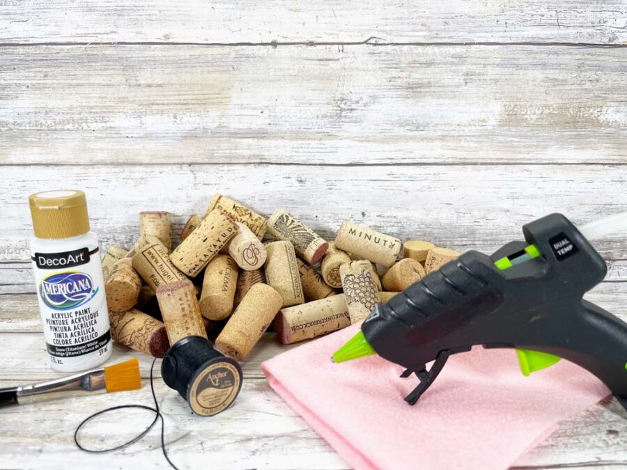 Paint, wine corks, felt, glue gun