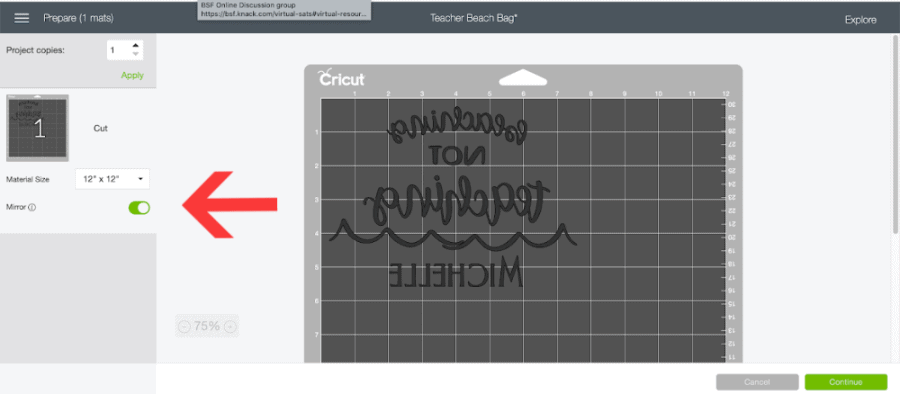 Mirror button in design space