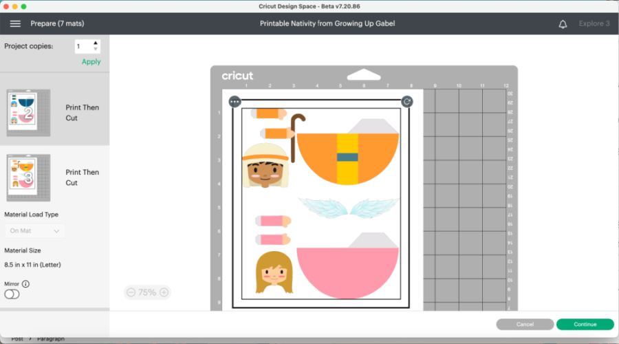 Screen shot of Angel and shepherd in Cricut Design Space