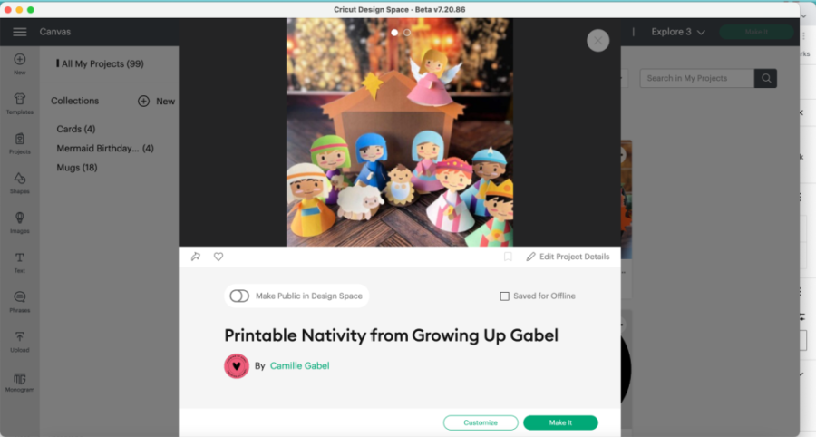 Screen shot of nativity in Cricut Design Space