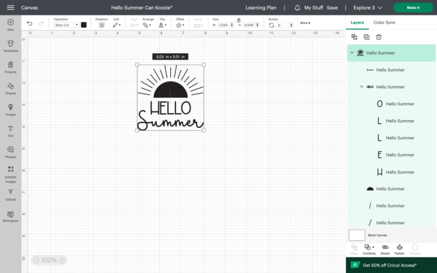 Smaller Hello Summer SVG in Design Space